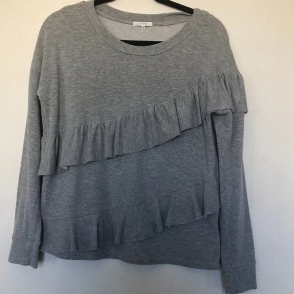 Sold Anthropologie Pleione French Terry Gray Tiered Ruffle Sweater- Size Medium - Picture 9 of 10